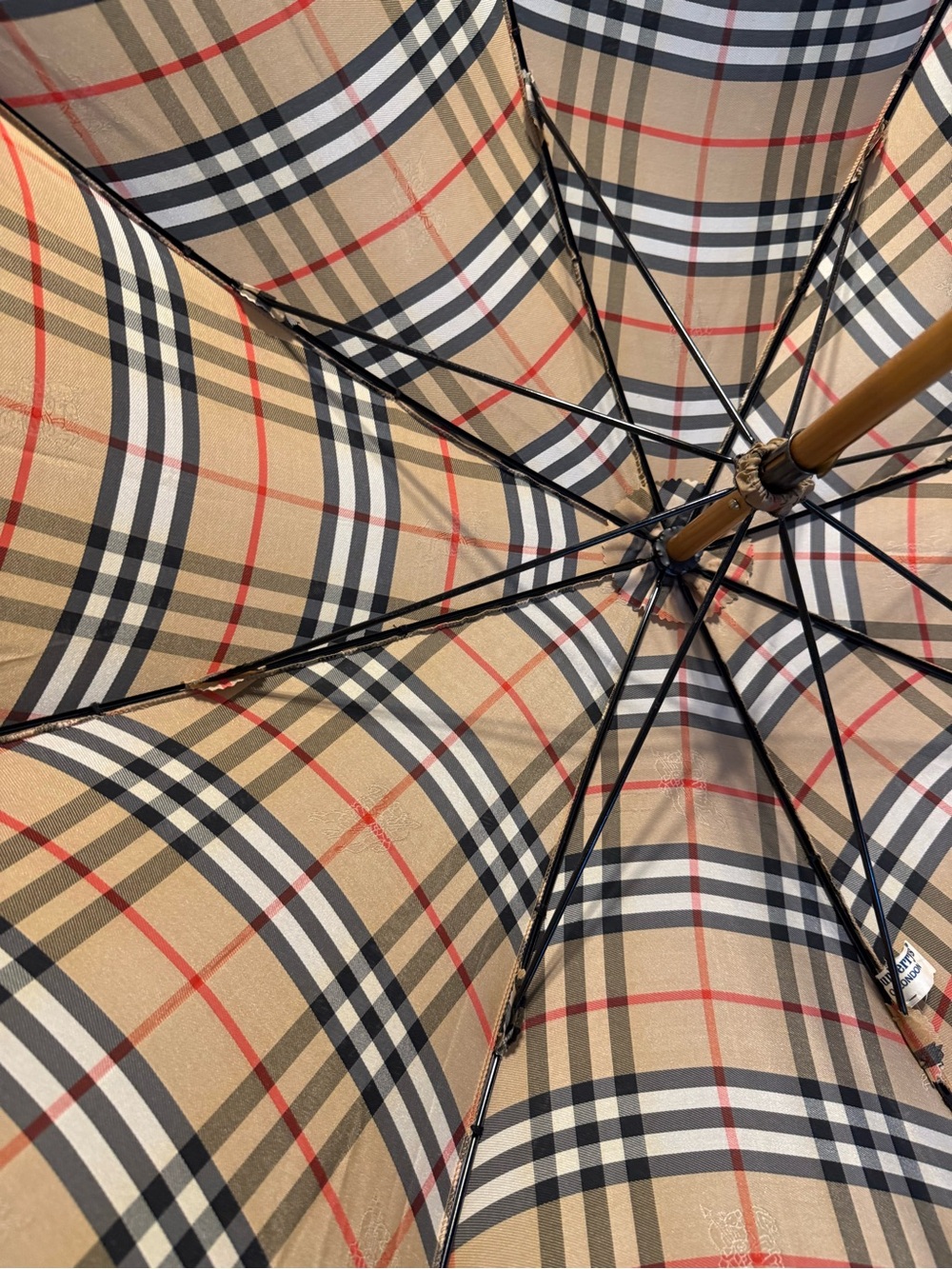Vintage Burberrys Nova Check Walking Stick Umbrella with Wood Handle - Picture 8 of 12